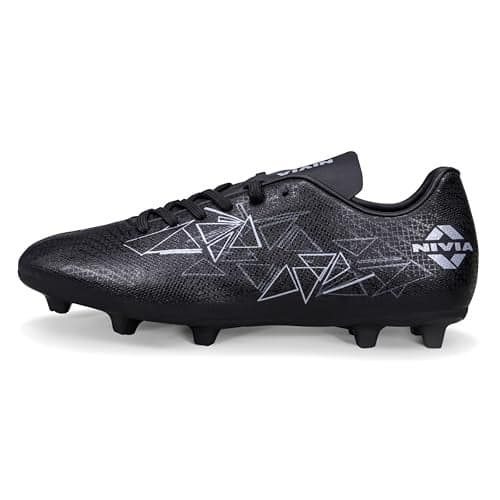 Nivia Carbonite 7.0 Football Stud for Men, TPU Sole with Synthetic Leather Upper, Die Cut Lightweight Insole, Ideal for Soft and Hard Grassy Ground Surfaces- UK07(Black)