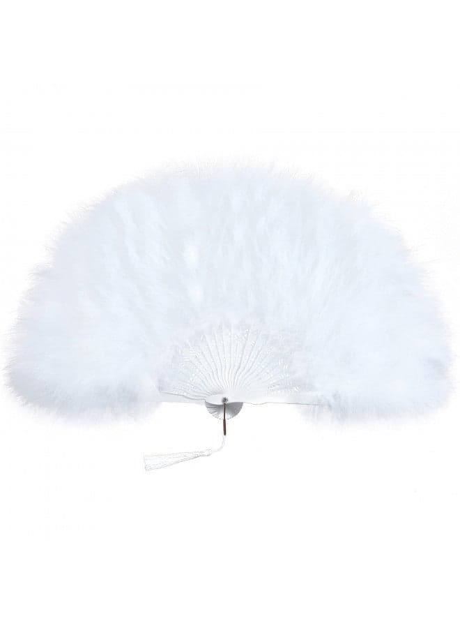 BABEYOND Marabou Feather Fan 20s Vintage Folding Fan Flapper Hand Fan for Costume Dancing Show Tea Party Wedding Decoration (White)