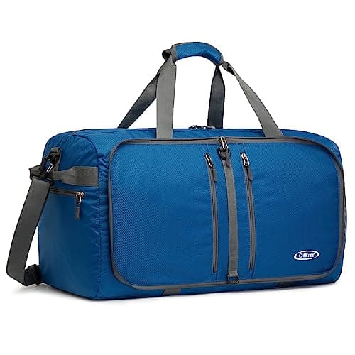 G4Free 40L/65L Foldable Duffel Bag, Water-Repellent Travel Backpack, Lightweight Carry Bag for Overnight Weekender Sports Men Women, Dark Blue, 65L