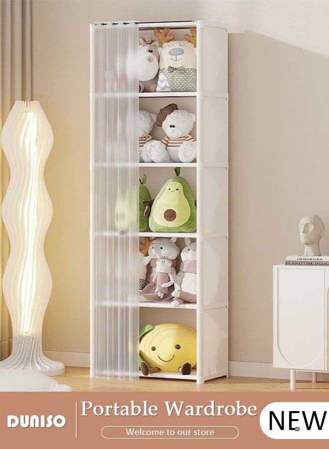 5-Cube Multi-Functional Closet Storage Shelves with Curtain, Cube Storage Organizer, Closet Organizer Storage, Portable Cabinet Shelving Bookshelf, DIY Bookcase, Living Room Office Closet Cubicle Rack