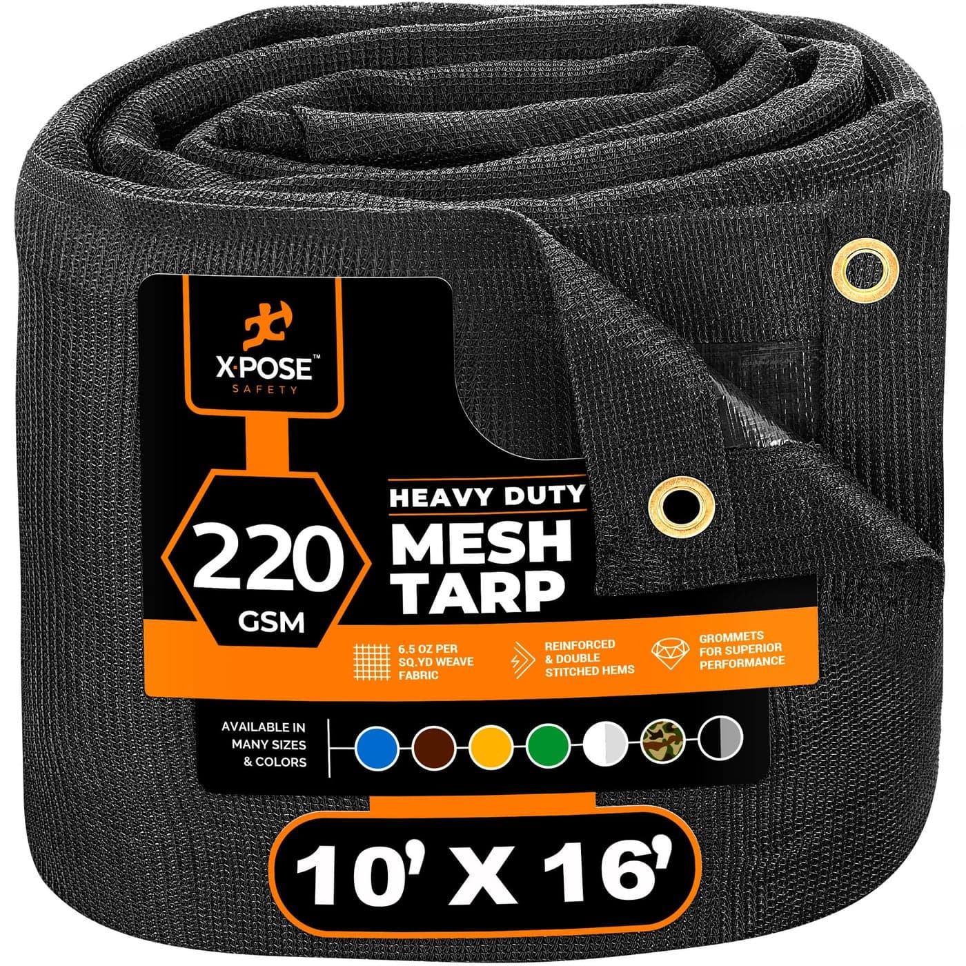 Xpose Safety Heavy Duty Mesh Tarp 10 x 16 Multipurpose Black Protective Cover with Air Flow Use for Tie Downs Shade Fences Canopies Dump Trucks Tear Resistant