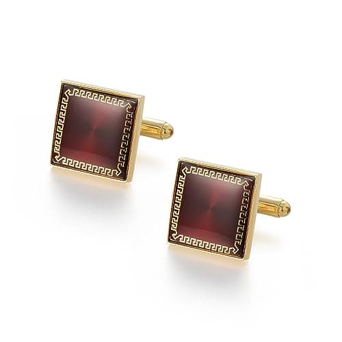 UJOY Fashion Cufflinks for Men in Gift Box Dark Red Square
