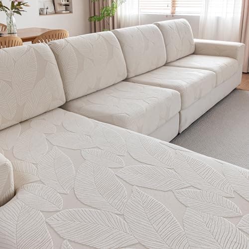 QIANMEW Couch Covers for Sectional Sofa, Washable Stretch Soft Sofa Cushion Covers L Shape Sofa Slipcovers Anti Slip Furniture Decor Protector for Pets (1PC Armrest Cover,Ivory)