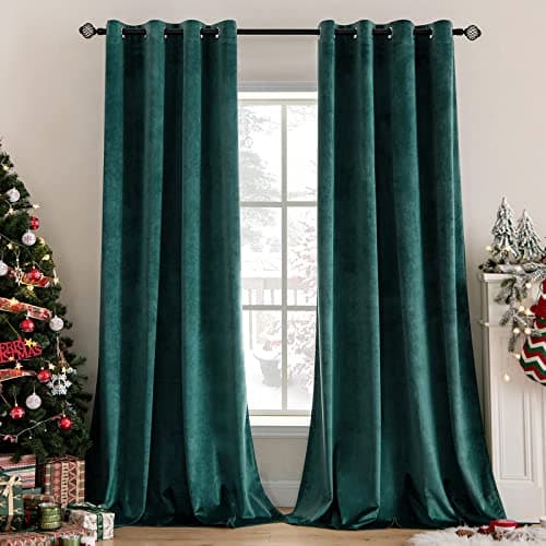 MIULEE Dark Green Velvet Curtains for Christmas Room Darkening Blackout Solid Soft Grommet Top Emerald Curtains Thermal Soundproof CurtainsDrapesPanels for Living Room Bedroom 52 x 90 Inch 2 Panels
