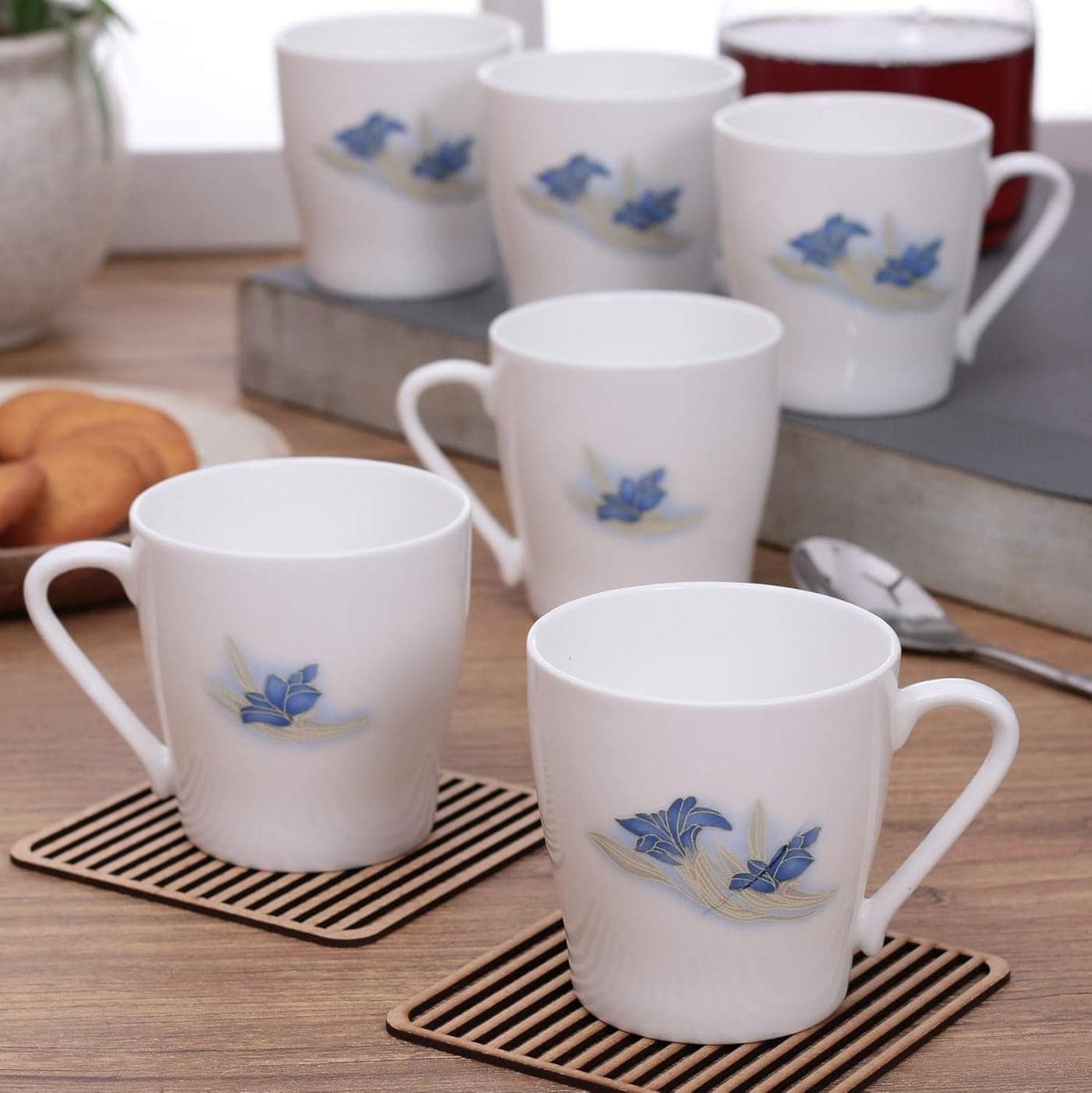 Clay Craft Bone China Multicolor TeaCoffee CupMugs Set of 6 Cups with Premium Design Tea Cup Set of 6 Microwave Dishwasher Safe Mugs for Coffee Cups Set of 6 Mug Set Ideal for Gifting