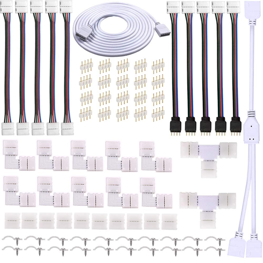 FSJEE 4 Pin LED Strip Connector Kit for 5050 RGBNOT RGBIC 10mm LED Light StripInclude 8 Types of Solderless AccessoriesProvide Most of Parts for DIY Lighting Project