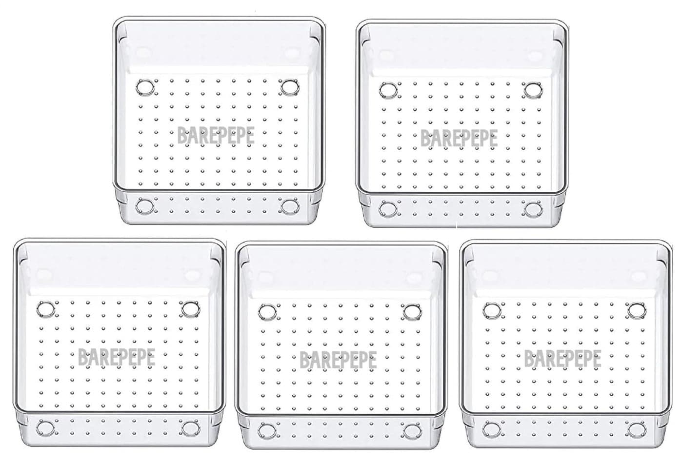 BAREPEPE 6x6x2 Inch Unbreakable Plastic 5Piece Drawer Organizer Trays for Multipurpose Use Clear