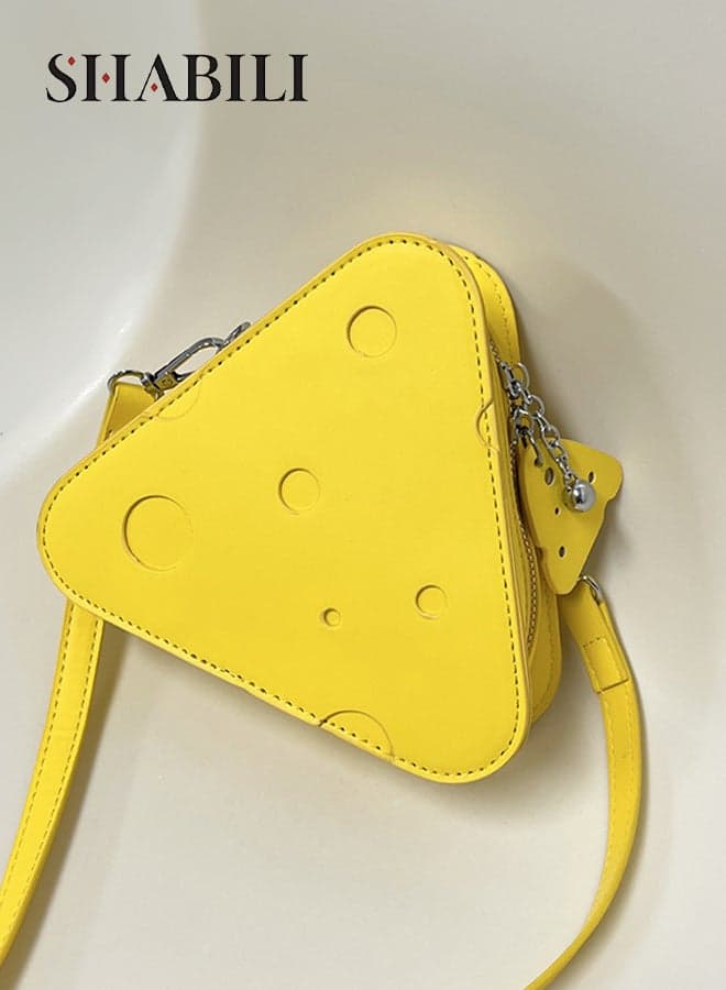 Girls' Youth Crossbody Cross Bags Sling Bag Coin Purse Card Holder Wallet, Teenager College Student Cute Cheese Shape PU Leather Mini Bag for Daily Casual Party Travel, Bright Slice (Yellow)
