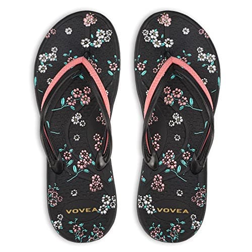 VOVEA Flip Flops For Women Non-Slip Bathroom Shower Shoes Cushion foam Indoor and Outdoor Sandals,Black US 7