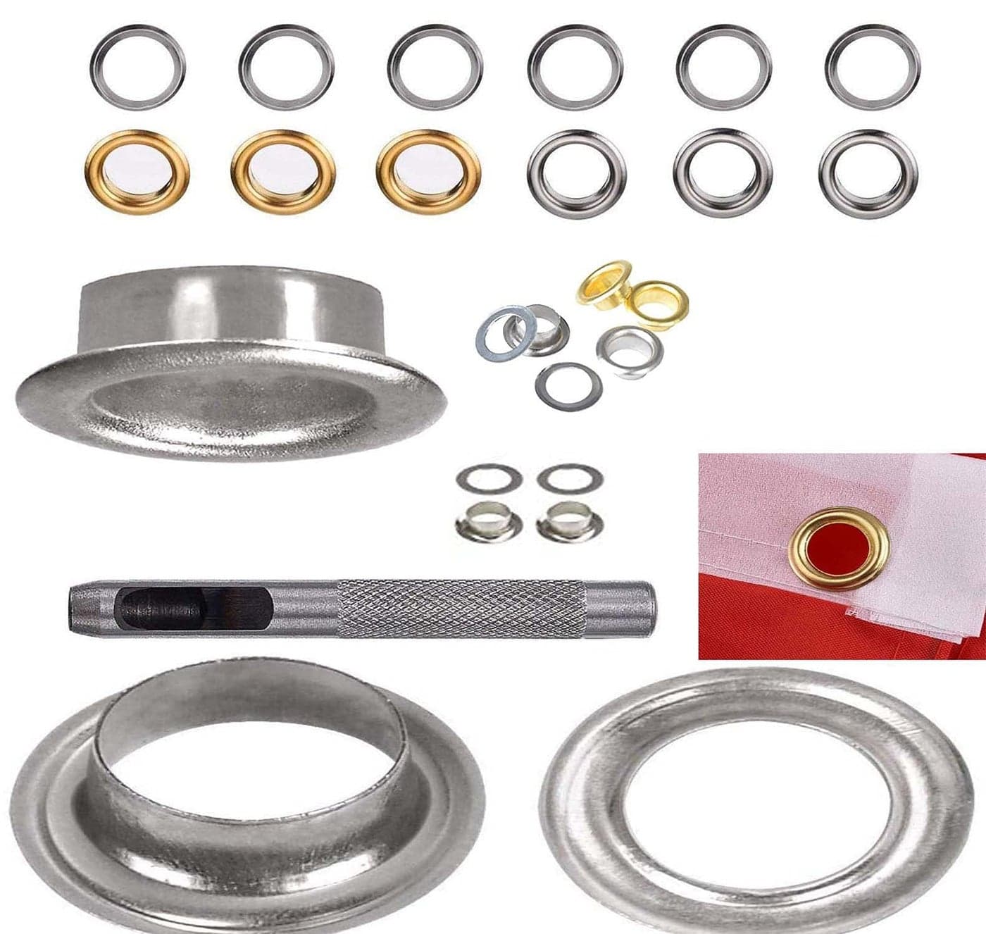 DIY Crafts 400 Pcs Mix Sizes, Silver Metal Made, Grommet Tool Kit, Grommet Setting Tool & Grommets Eyelets with Storage Box (Made (400 Pcs Mix Sizes, Silver Metal Made)