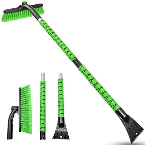 HEEYA 42.5 Inch Car Scraper Snow Brush, 12.6 Inch Large Brush Head with Ice Scraper for Window Windshield, Portable Snow Scraper for SUV Truck Vehicle Jeep RV Auto - Green