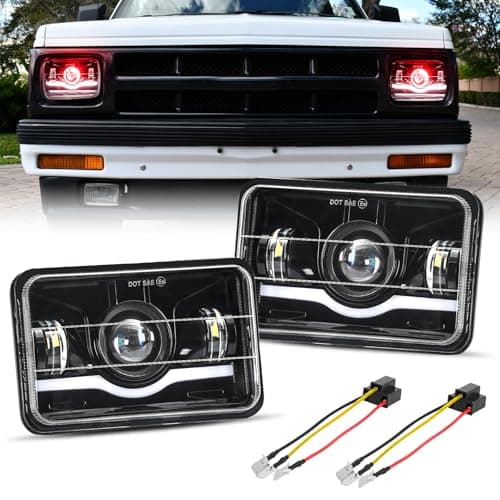 BESTZHEYU 2PCS 4x6 LED Headlights Compatible with 1995-1997 Chevrolet S10 Blazer Peterbilt Kenworth Oldsmobile Cutlass Trucks with Hi/Lo Beam DRL and Red Evil Eye Rectangular DOT Headlights