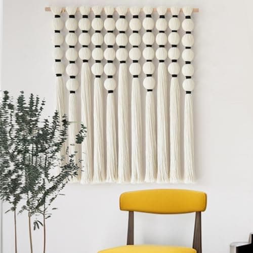 IOWER Macrame Wall Hanging 27" W x 31" L Boho Wall Decor Sphericity Cotton Textile Wall Hanging Art Fiber Yarn Art Handmade Detachable Assembly