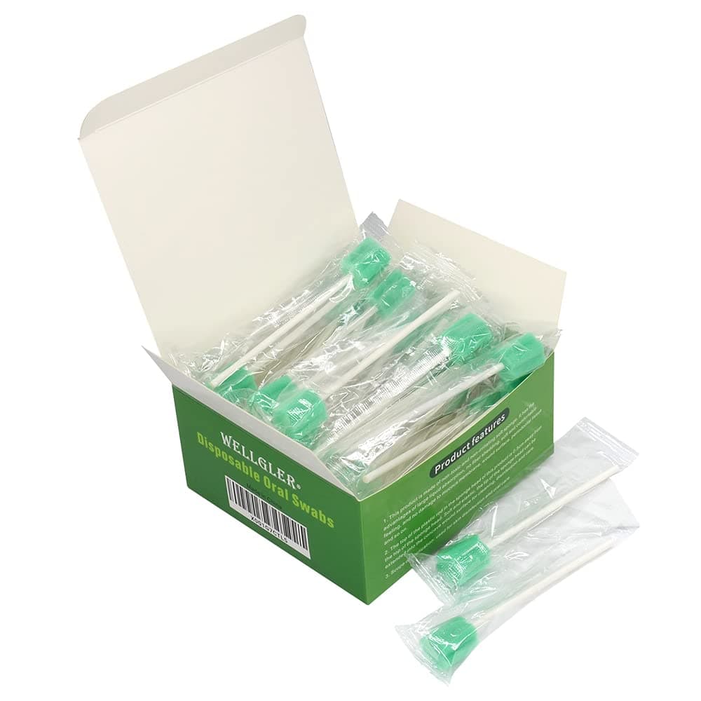 Wellglers Mouth Swabs for ElderlyDisposable Oral Swabs Green Bag of 50 swabs