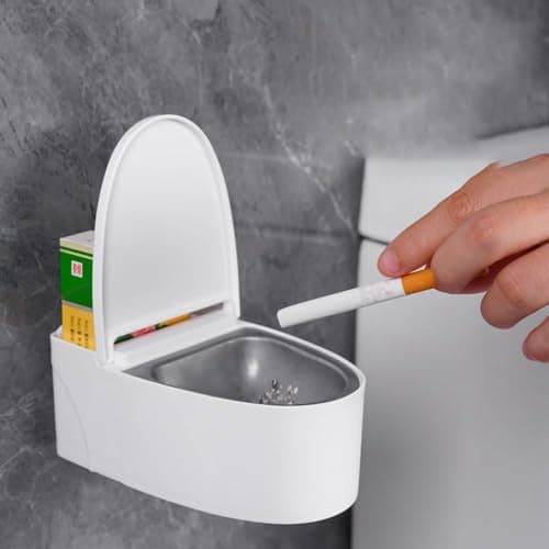 Potency Toilet Shaped Ash Tray - Wall Mount Stainless Steel, 1 Piece, White