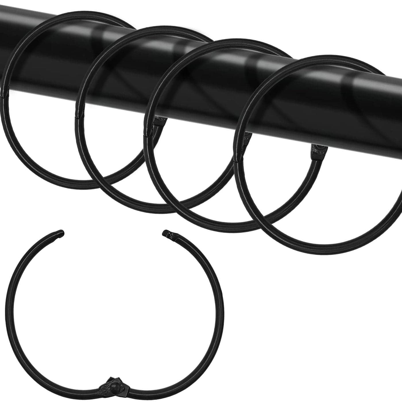 Shower Curtain Hooks Rings24 Pcs Rustproof Metal Shower Hooks for Shower CurtainGlide Smoothly Round Shower Rings for CurtainShower Curtain Rings for Bathroom Shower RodSnap Joint Design Black
