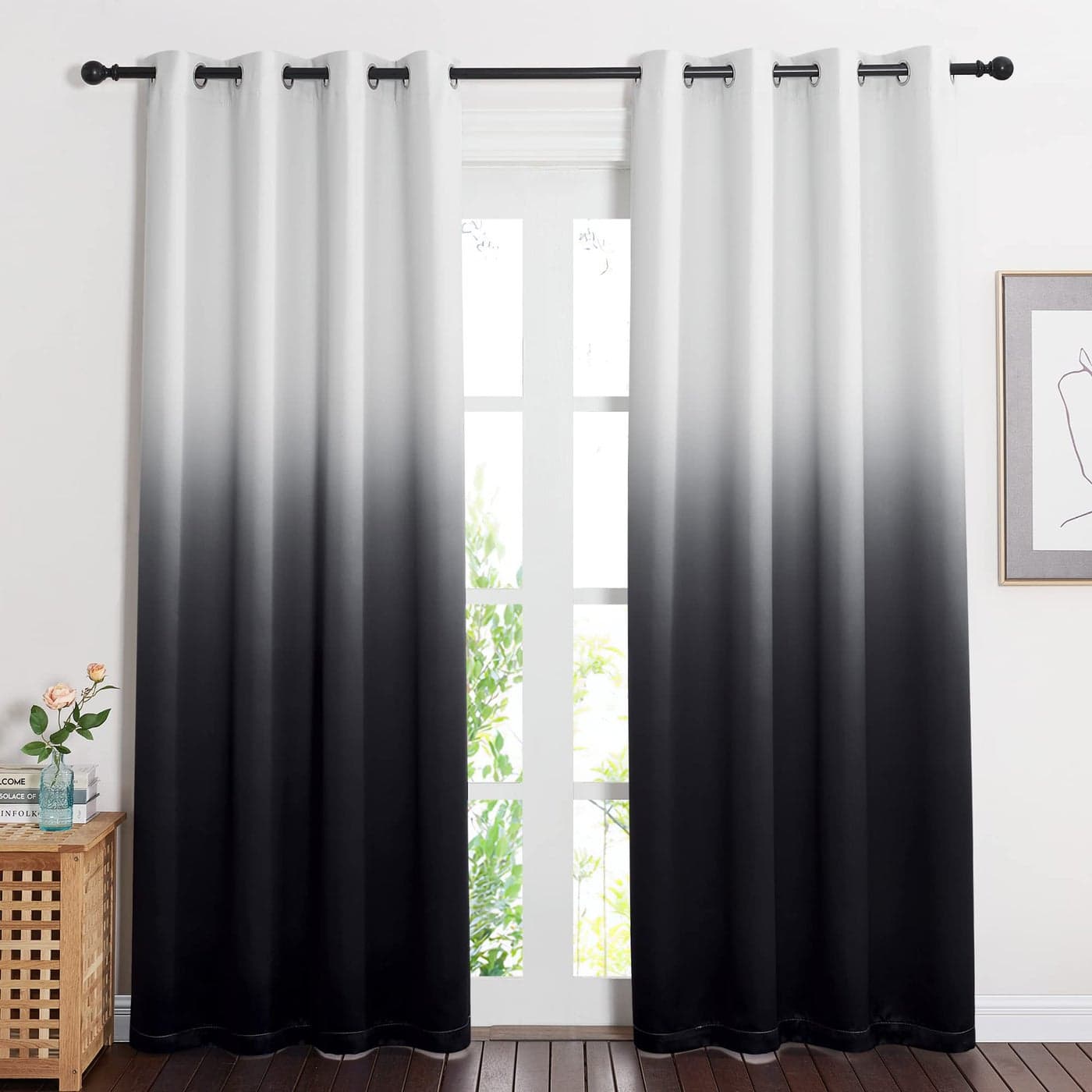 NICETOWN Room Darkening Curtains 84 inch Length for Living Room Grommet White Black Ombre Privacy Curtains for HallVilla Home Decoration Window Treatment Drapes 104 Wide Total 2 Pieces