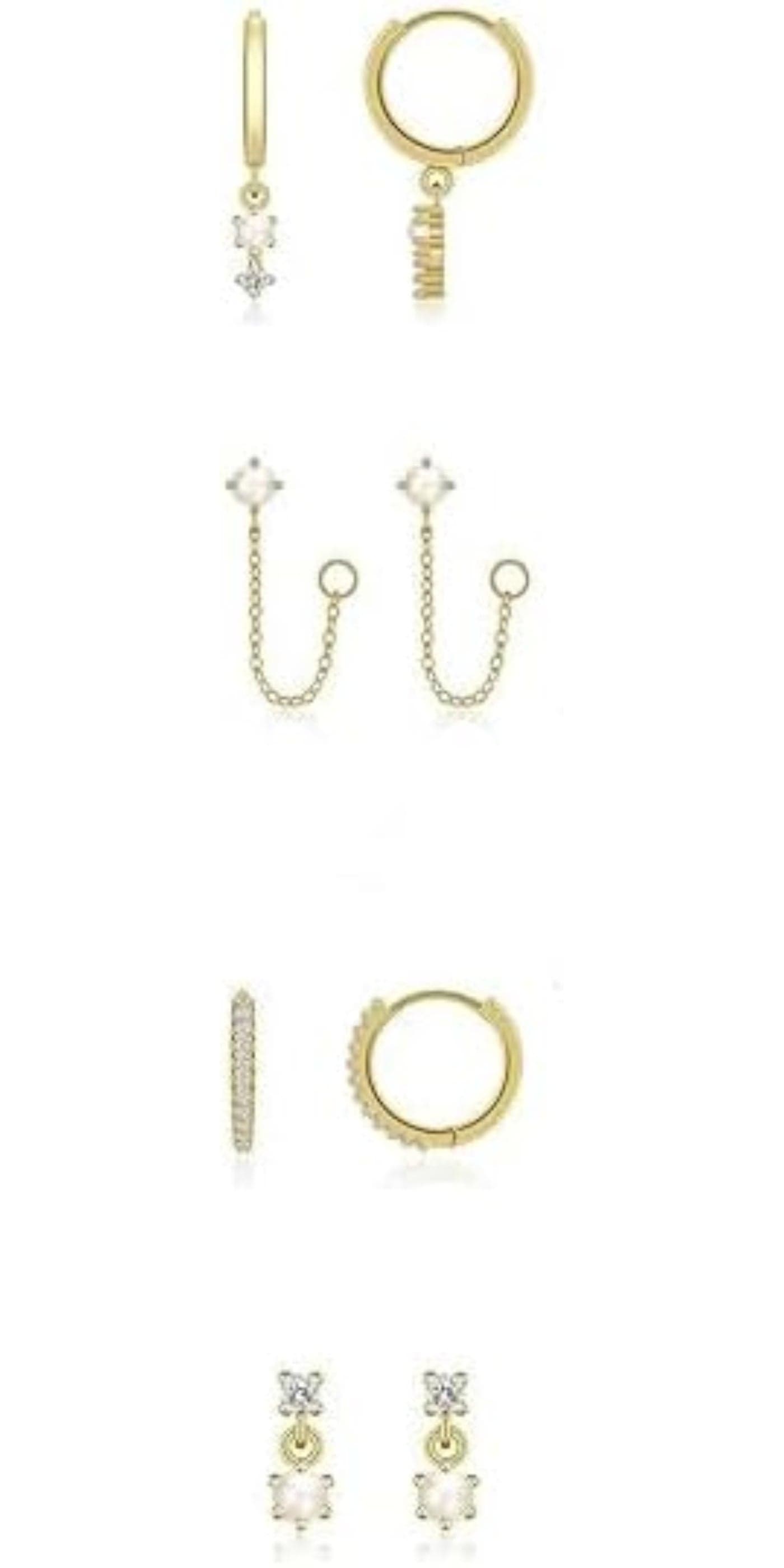 14K Gold Plated Pearl Hoop Earrings, Dainty Stackable Earrings, Hypoallergenic Cartilage Studs, Trendy Fashion Jewelry for Women