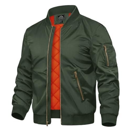 TACVASEN Men's Jackets Zip Up Hiking Fishing Thick Outwear Fall Winter Outwear Green, M