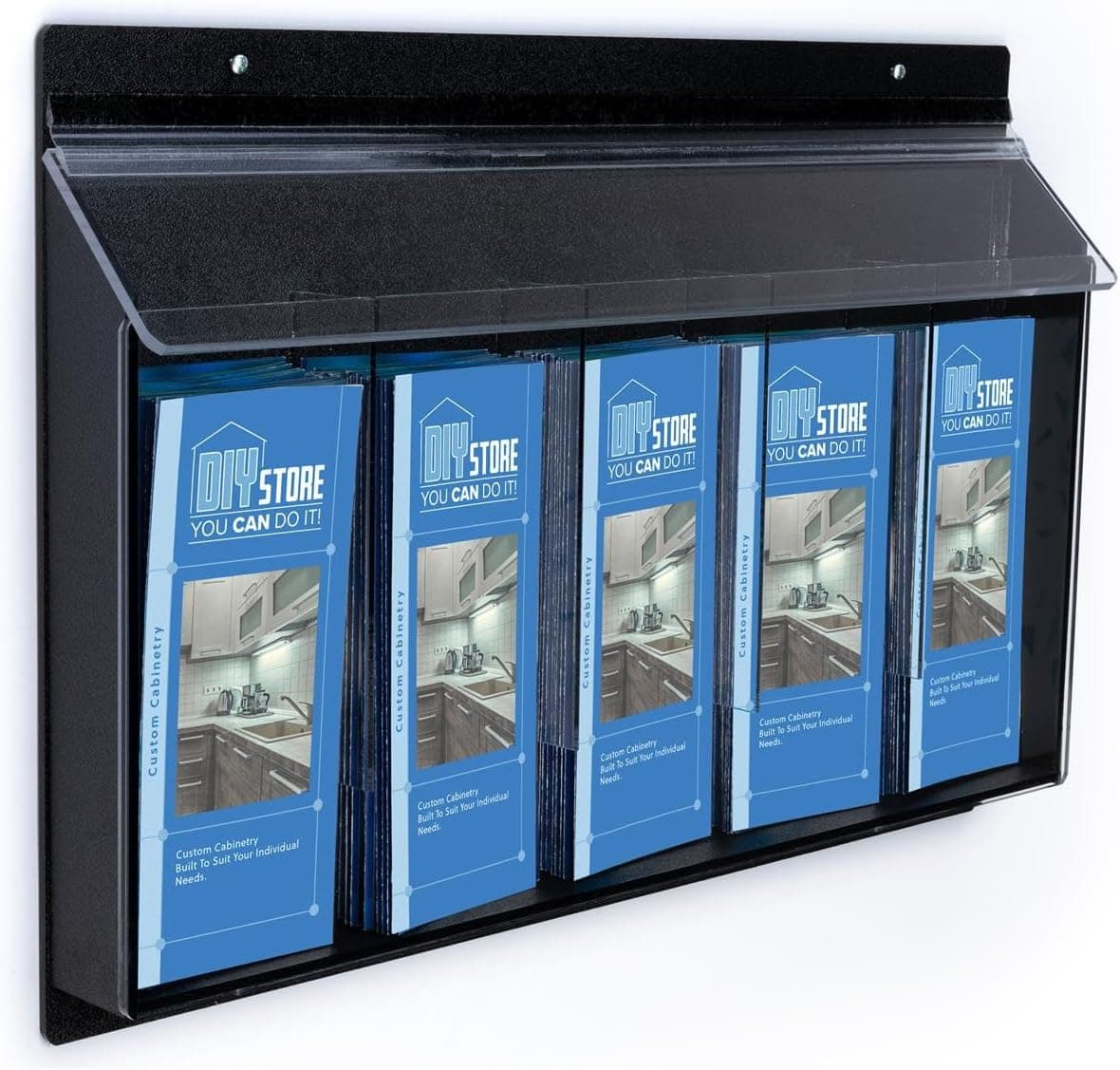 Outdoor Literature Holders 24w x 16h x 2d Clear Acrylic Front with Black ABS Backboard Brochure Displays Leaflet Dispensers Have Five Pockets for Advertising