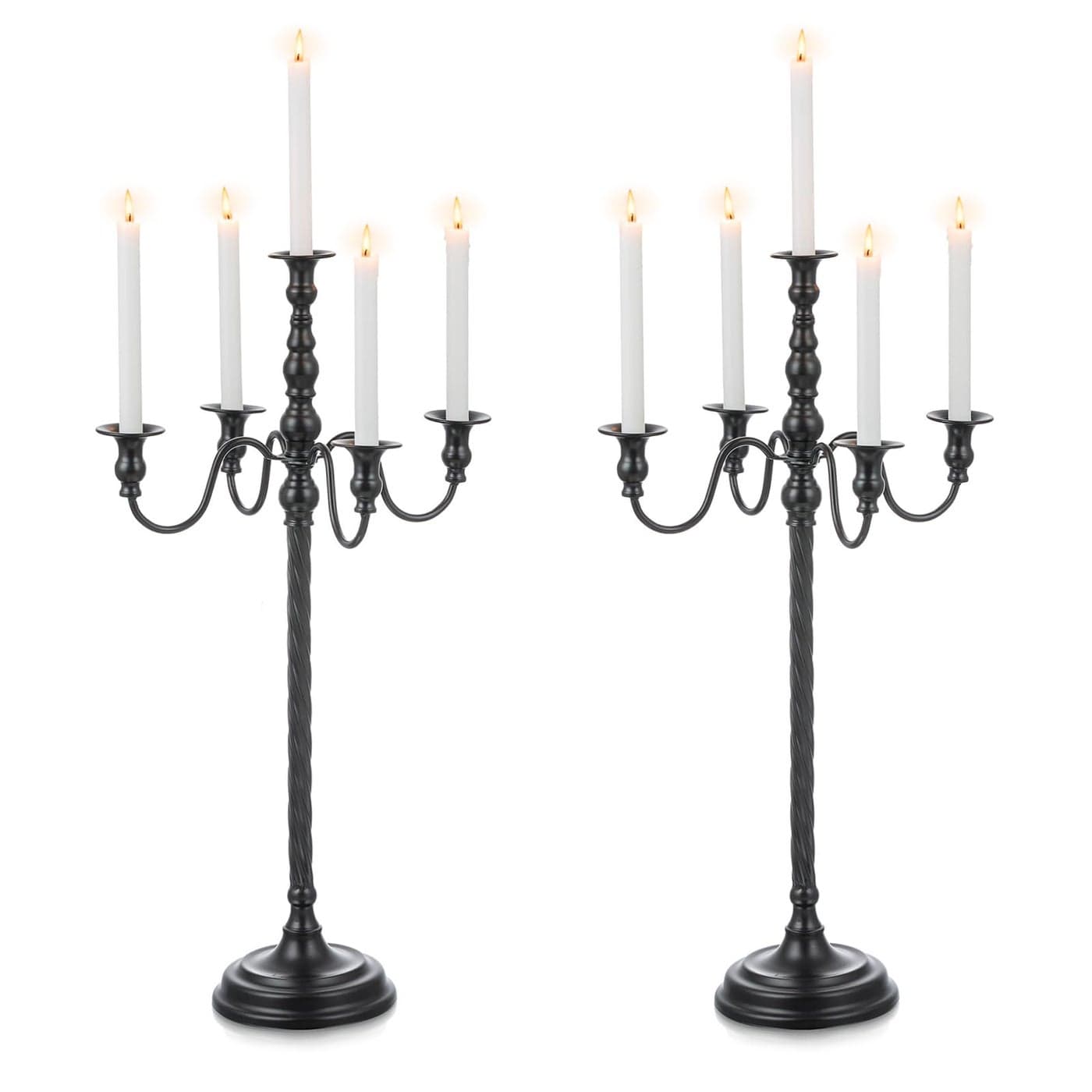 Candeldo Black Candelabra Halloween Decorations 28 Inches Floor Gothic Candle Holder 5 Arm Metal Candlestick Stand for Table Fireplace Victorian Decor Set of 2