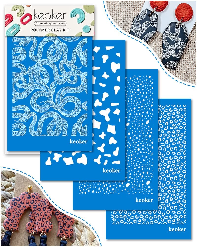 KEOKER Animal Print Silk Screen for Polymer Clay Cheetah Leopard Cow Speckled Snake Pattern Polymer Clay Stencil 4 Animal