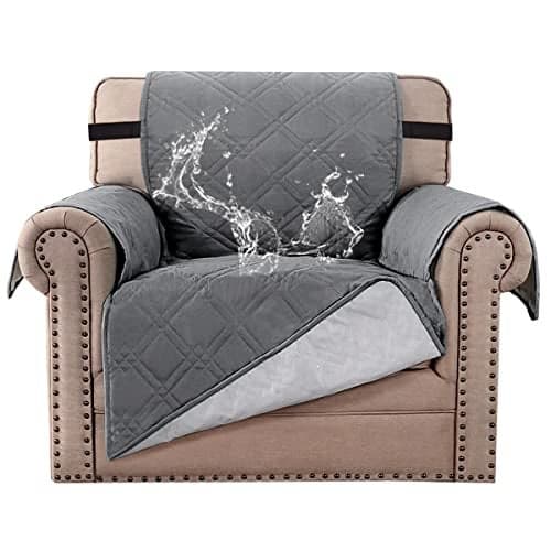 H.VERSAILTEX 100% Waterproof Sofa Slipcover Washable Armchair Cover Non-Slip Furniture Protector for Living Room Couch Cover for Pets Chair Cover with Puppy Paw Silicone Backing (Armchair, Grey)