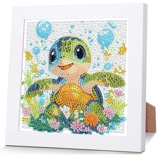 cviokrdu Turtle Diamond Art Kits for Kids with Frame Animals Diamond Art for Kids Ages 4 8 12 Sea Turtle Gem Painting Kit for Gift Home Wall Decoration 7x7inch