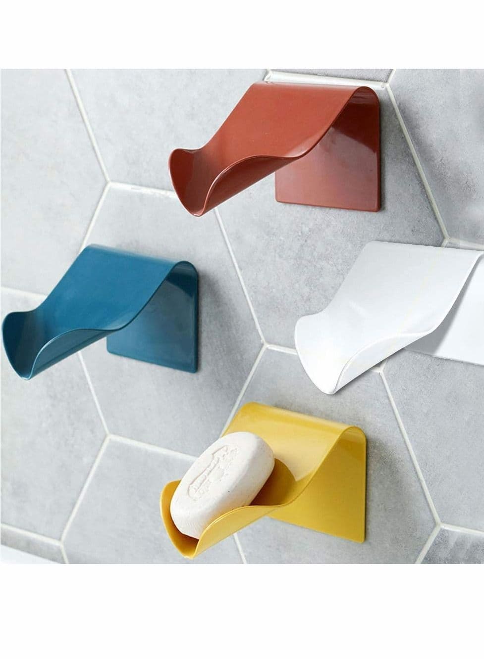 Soap Dish, Self Draining Bar Holder Shower, 4 pcs Novel and Convenient Saver, White, Blue, Brick Red, Yellow Bathroom Slim Compact Dish Storage for