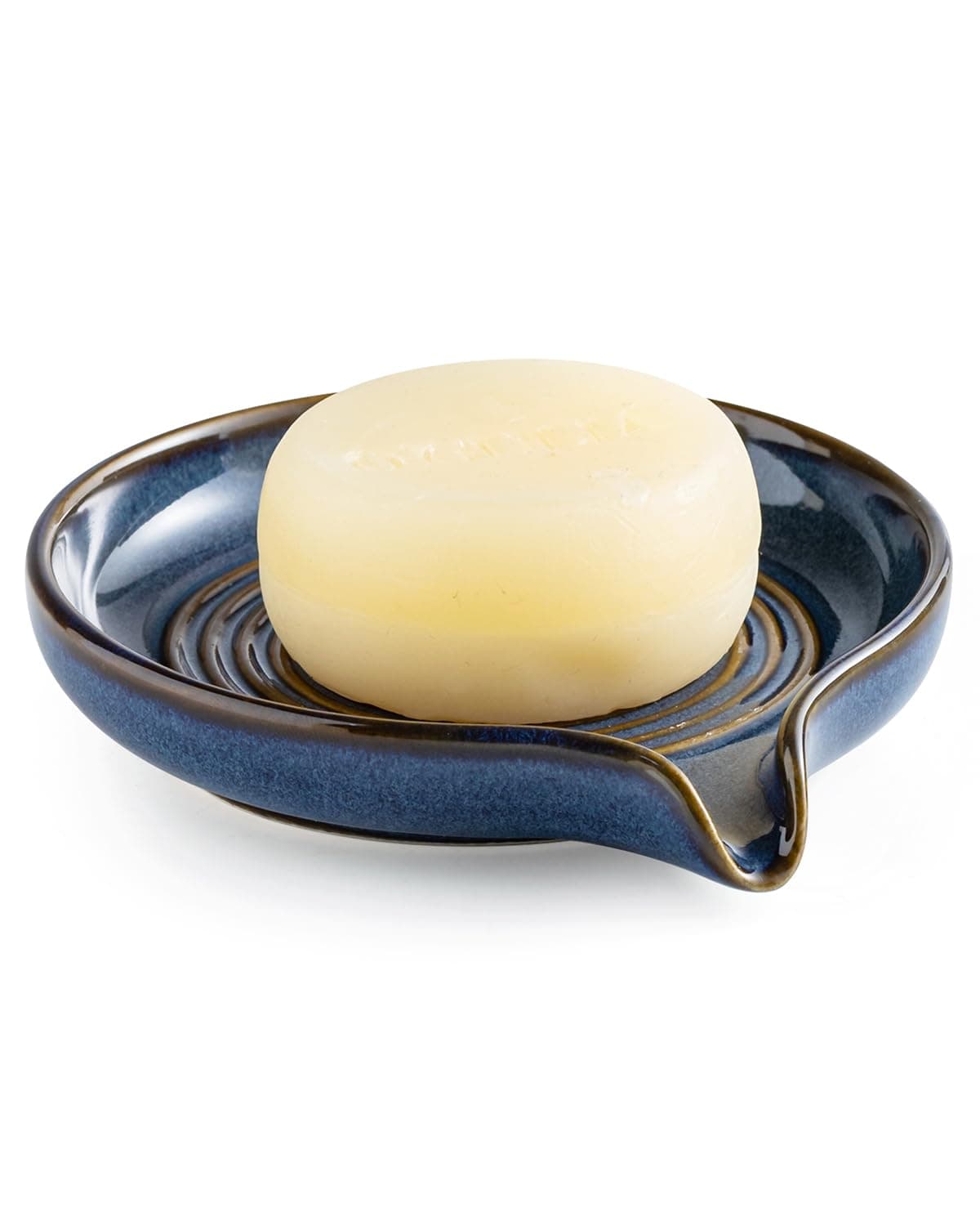 Soap Dishes, Ceramic Shower Soap Dish with Waterfall Design Bar Soap Holder Self Draining Soap Saver for Shower, Bathroom, Sink, Kitchen and Countertop, Blue