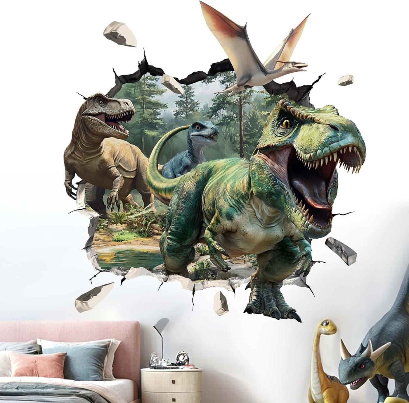 3D Dinosaur Wall Stickers Tropical Palm Tree Leaf Dino Wall Decals Nursery Kids Baby Boys Room Daycare Playroom Classroom Wall Decor