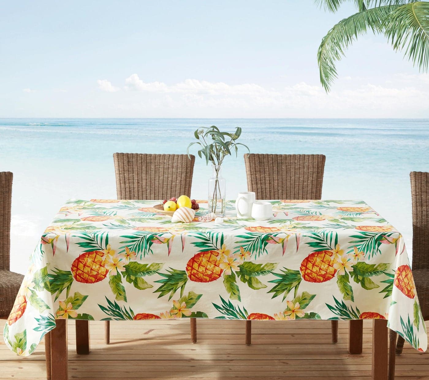 Newbridge Square Vinyl Flannel Backed Tablecloth 52 x 52 Inch Hawaii Tropical IndoorOutdoor Waterproof Table Party Table Cover Palms and Pineapples