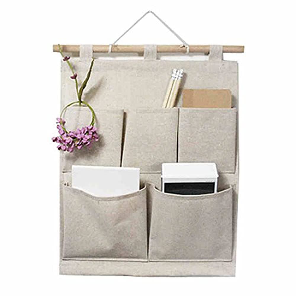 KINGREE Over The Door Magazine Storage Pockets Wall Door Closet Hanging Storage Bag Organizer 5 PocketsNature
