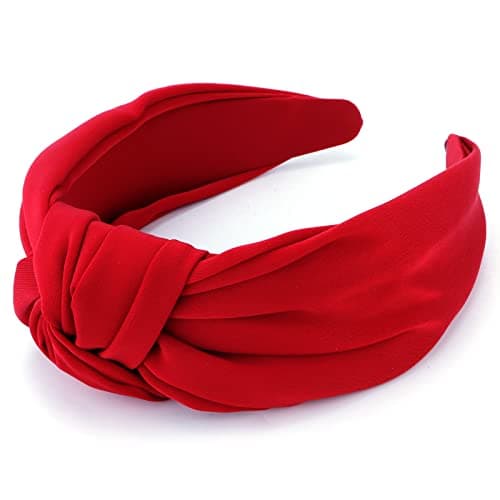TOBATOBA Red Knotted Satin Silk Headband Wide NonSlip Top Knot Hair Accessory for Women