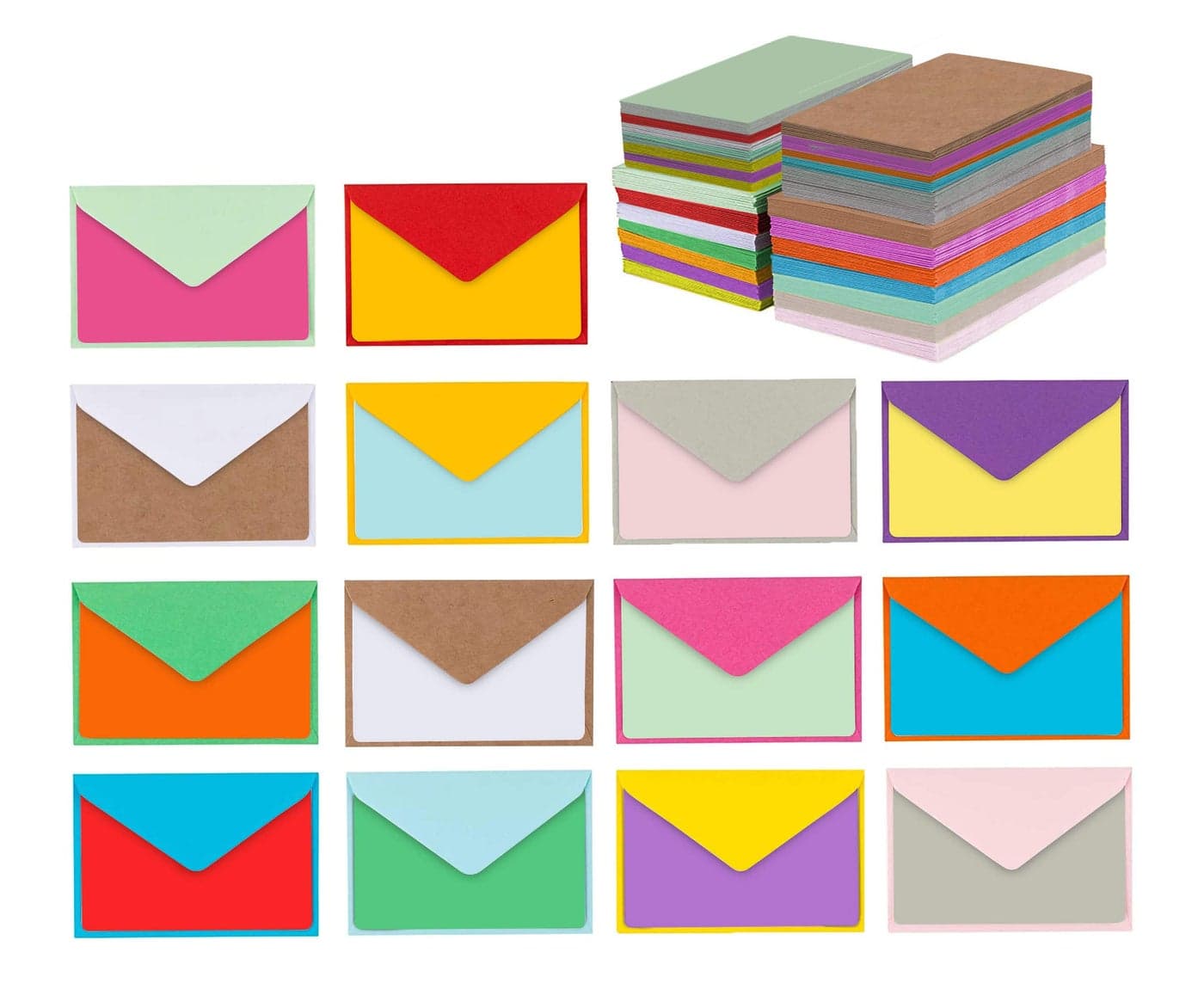 Purple Q Crafts 140 Mini Envelopes With Blank Note Cards Assorted Colors 4x 27 Small Colorful Envelopes for Thank You Business Gift Cards Cute Set