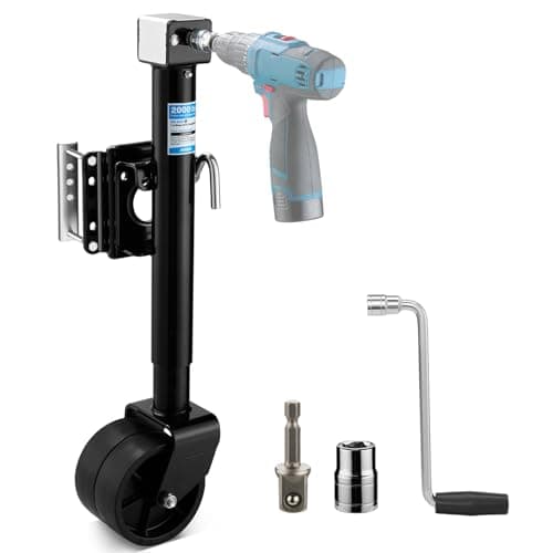 Kohree 2000 lbs Trailer Jack with Dual Wheel, 20-24V Cordless Drill Compatible, Heavy Duty Bolt on Trailer Tongue Jack for RV, Boat, Black, 12" Lift
