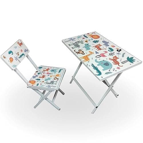 Wishing Clouds Playnest Kids Study Table with Chair, Kids Table and Chair Set, Study Table and Chair for Kid 3-10 Years (Design - Animal)