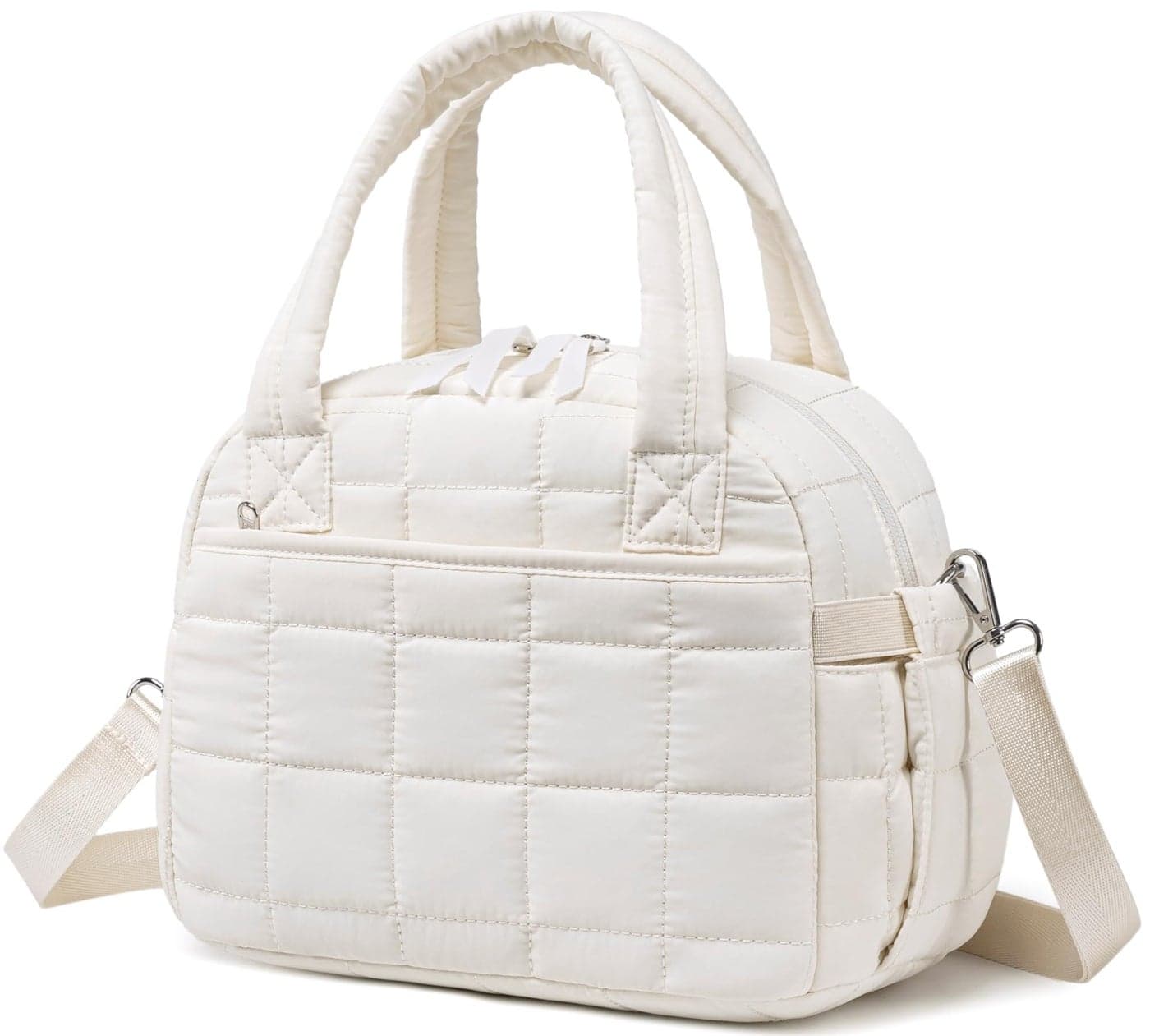 LEDAOU Lunch Box for Women Lunch bag Quilted Puffer Lunch Box with adjustable strap Insulated Reusable LunchBox for Work School Picnic Travel Black Bow White