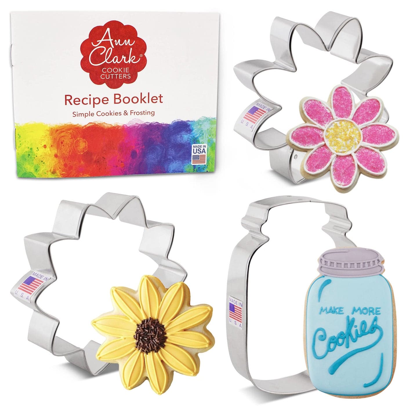 Flowers Cookie Cutters 3Pc Set Made in the USA by Ann Clark Sunflower Daisy and Mason Jar