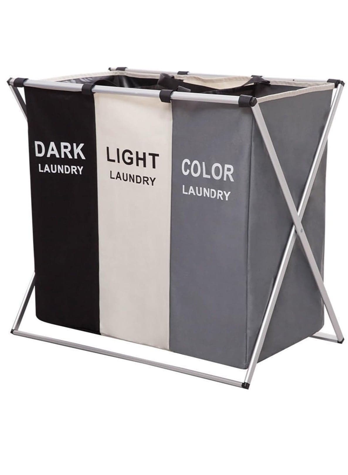 Laundry Basket 3 Sections, Foldable Laundry Hamper Sorter for Bedroom Bathroom Dorm, Waterproof Divided Dirty Clothes Basket with Aluminum Frame