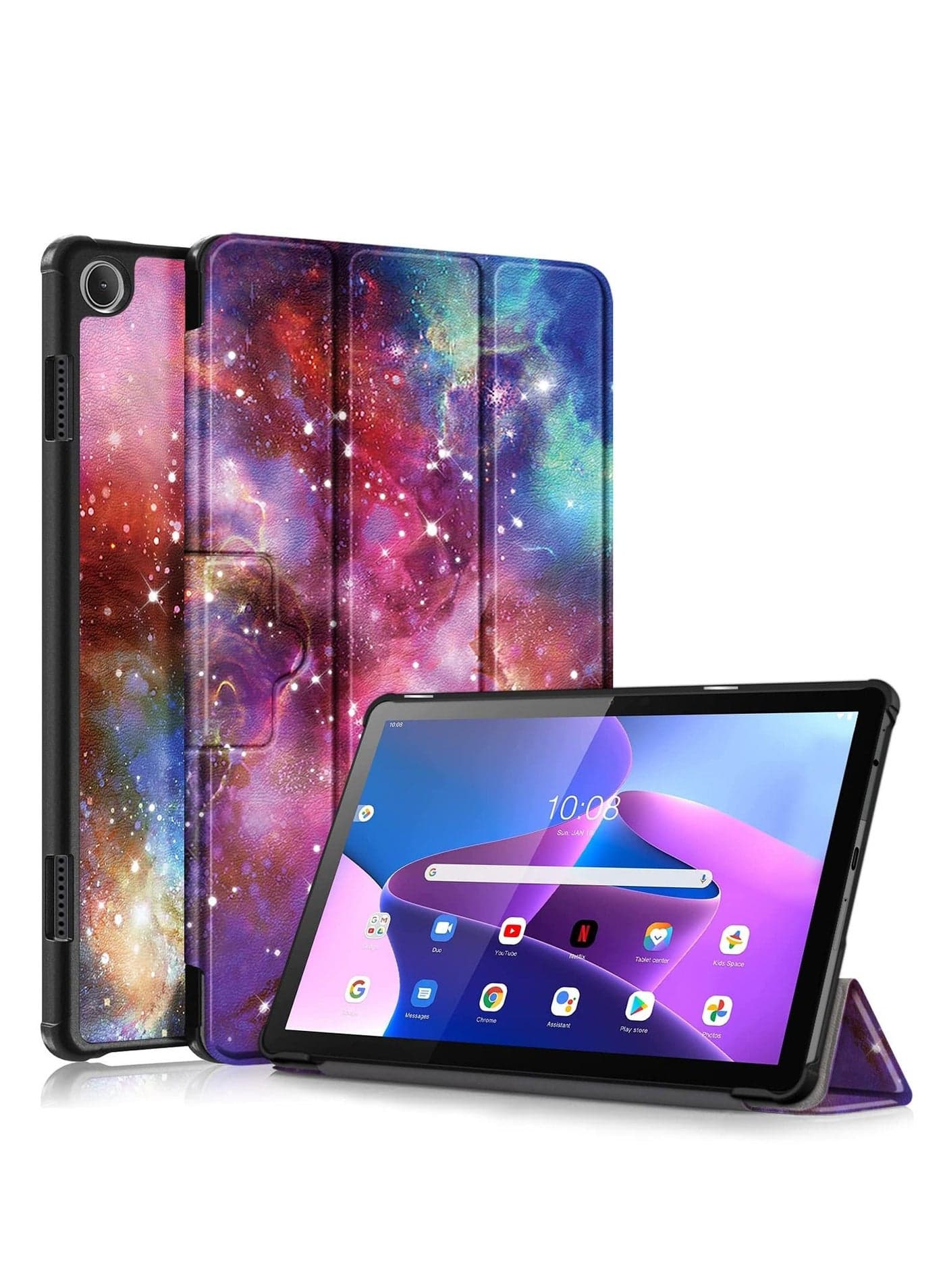 Case Compatible with Lenovo Tab M10 (3rd Gen) 10.1 Inch 2022 Tablet PU Leather Slim Frosted Hard Shell Tri-fold Protective Cover(Milky Way)