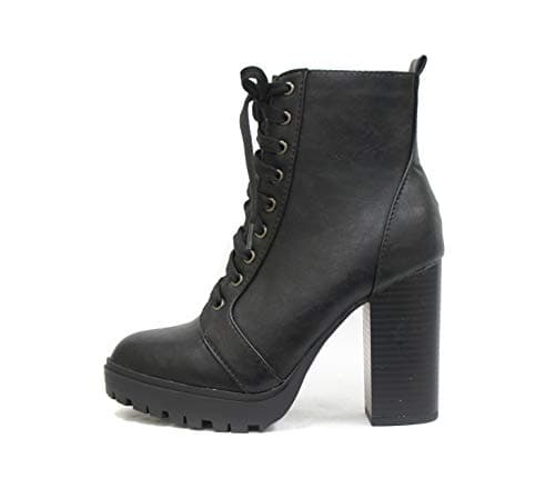 Soda Women's High Stacked Heel Bootie (6, B/BLACK, numeric_6)