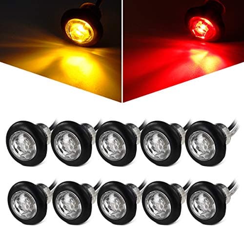 Partsam 10Pcs 3/4" Mini Round LED Marker Lights w Bullet Plugs, Sealed Waterproof Clear Lens 3/4 inch Clearance Lights for Trailer Pickup Trucks Car RV Camper ATV UTV Motorcycle 12V (5Amber + 5Red)