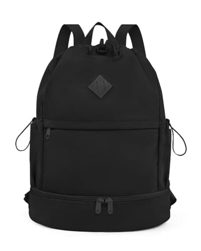 RHDZO Drawstring Backpack Sports Gym Bag with Shoe Compartment and Wet Pocket String Swim Bag for Women Men Beach Backpack, Black