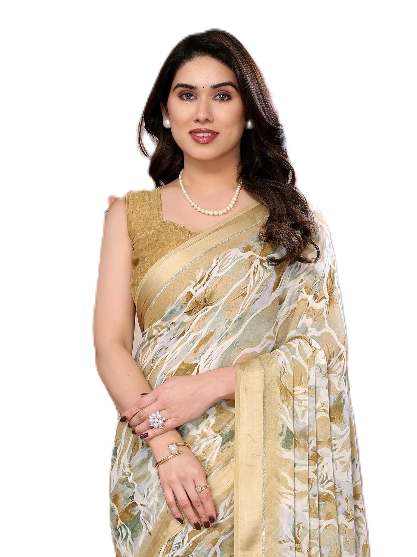 VAIRAGEE Women Beautiful Bright Moss Silk Yellow Printed Saree With Unstitched Blouse (5654_5)