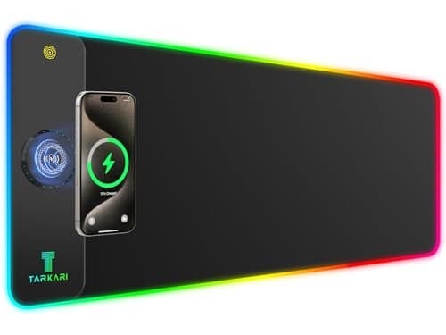 TARKARI Magnetic Wireless Charging RGB Mouse Pad, Large Gaming Desk Mat Waterproof, 31.5"x15.8" Black Mousepad, Ultra-Smooth Surface, Non-Slip Rubber Base, Desk Pad for Keyboard Laptop