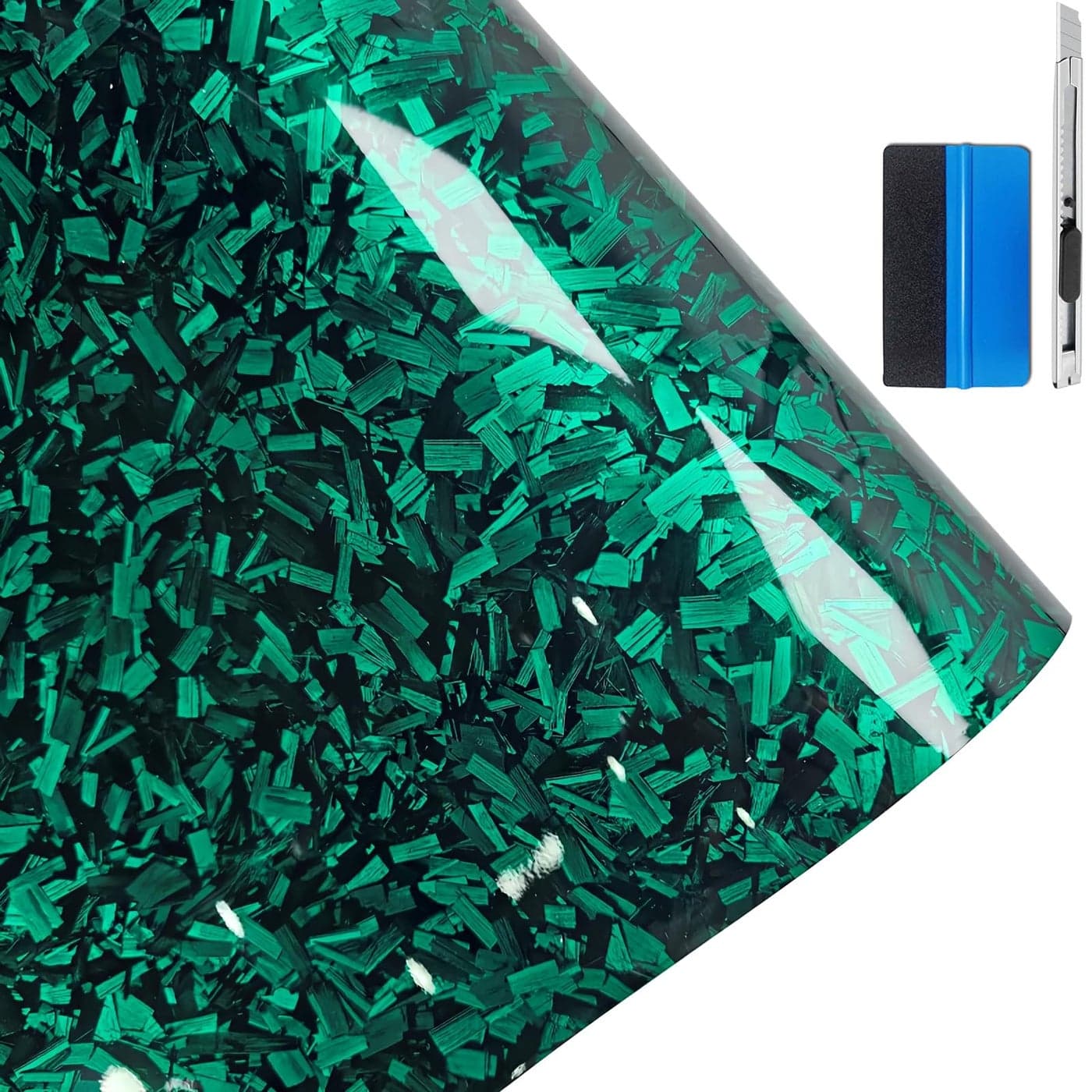 LZLRUN Forged Gloss Carbon Fiber Black Vinyl Wrap Roll Air Release Sticker Sheet Film DIY Decal Car Auto Vehicle Morotcycle Self Adhesive 165ft x 35ft Green
