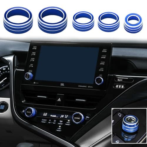 ThorInd 5pcs Center Console AC Air Conditioning Radio Audio Function Rear Mirror Knob Button Switch Cover Trim Compatible with Toyota Camry 2018 2019 2020 Blue 20212023