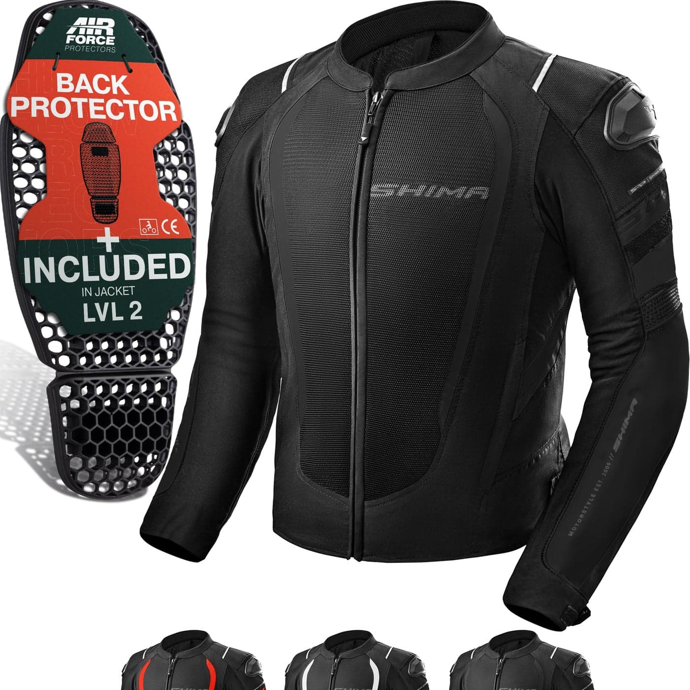 SHIMA MeshPro 20 Motorcycle Jacket for Men AirForce Back Protector Armour Riding Motorbike Jackets Summer Mesh Bikers Ventilated Lightweight Armoured Bike Textile Motorcycles Mens Black 3XL