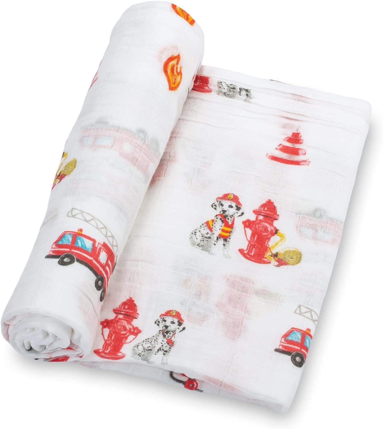LollyBanks Muslin Swaddle Blanket 100 Muslin Cotton Swaddle Blankets for Baby Boys 47 X 47 Inches Soft and Cozy Blankets for Newborn Baby Newborn Essential Registry Fireman Dog Print